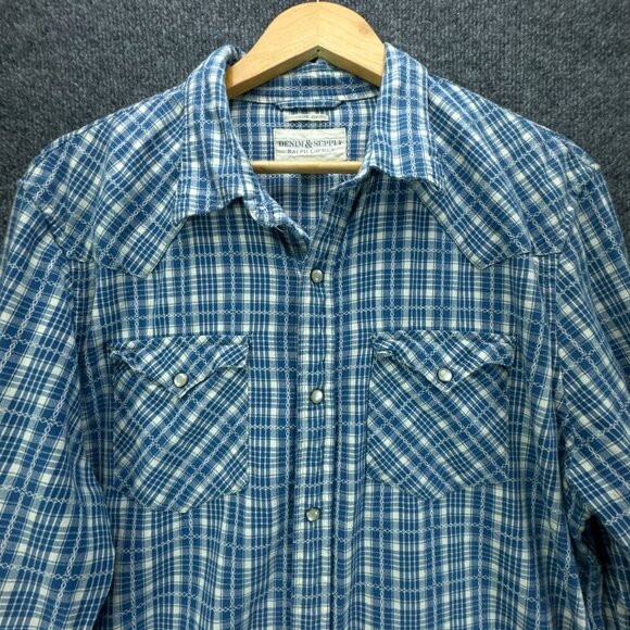 Ralph Lauren Denim & Supply Shirt Mens Extra Large Blue Pearl Snap Western Plaid - Picture 2 of 14